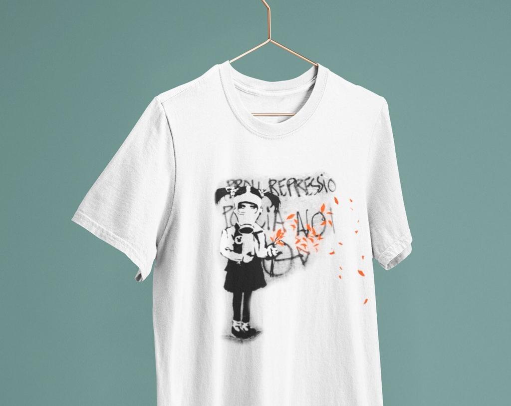 Banksy Gas Mask Girl / Heavyweight Cotton Unisex T Shirt with Print Tee Top