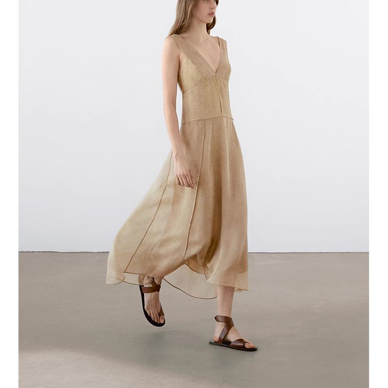 MD Summer New Arrival Women's Clothing French Minimalistic Temperamental Elegance Long V Neck Open Back Sleeveless Dress 6631585