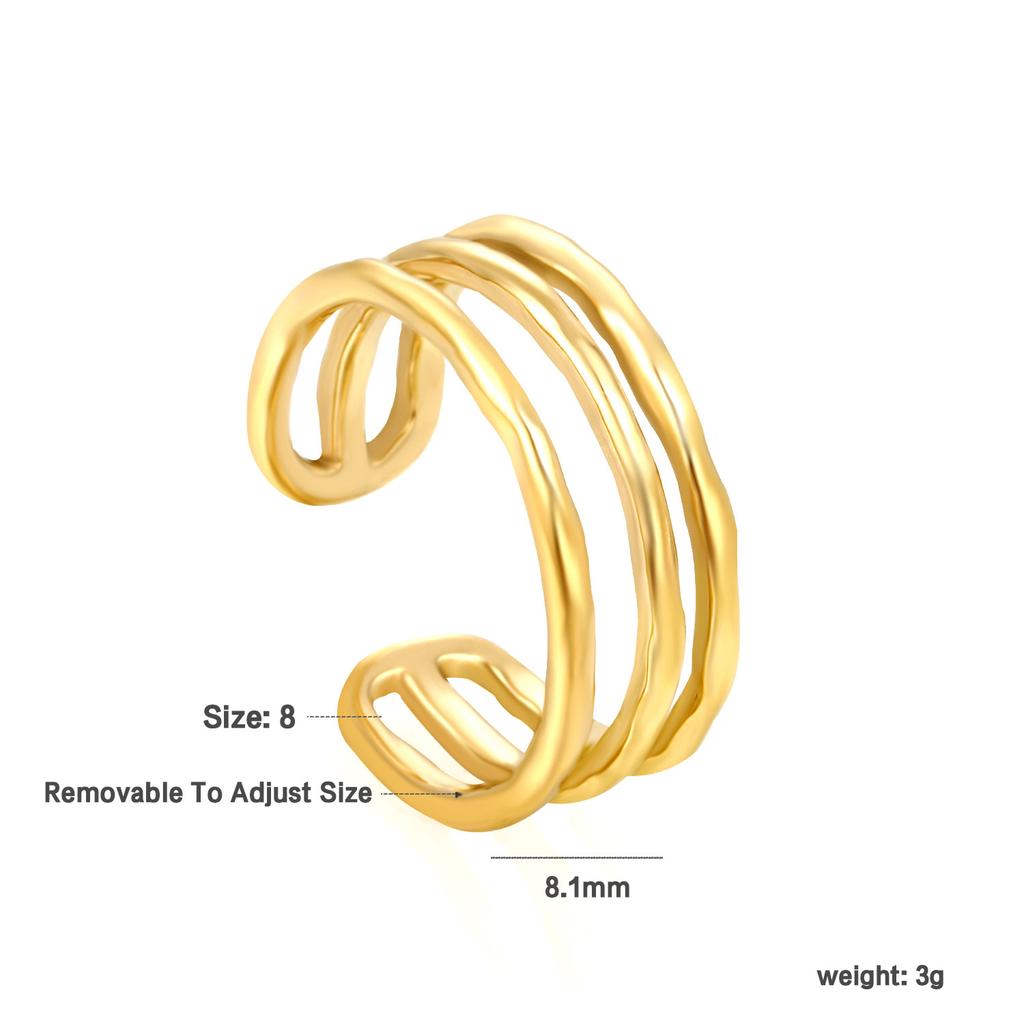 Fashion Hollow Geometric Adjustable Open Ring High-End Gold Tone Ring