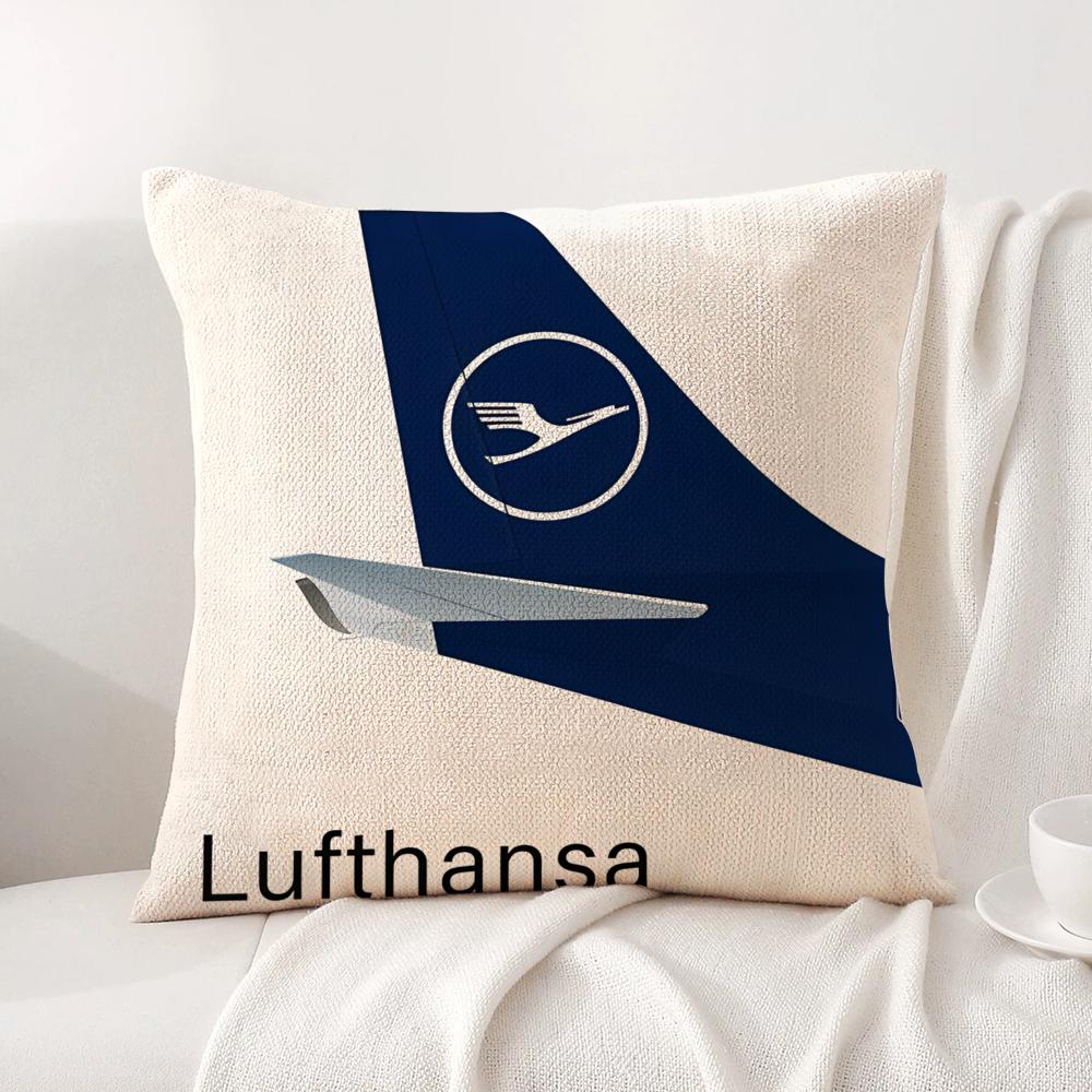 Classic L-Lufthansas Airlines Cushion Cover Natural Linen Pillow Cover Double-Sided Print Cushion Case For Sofa Home Decor Gift