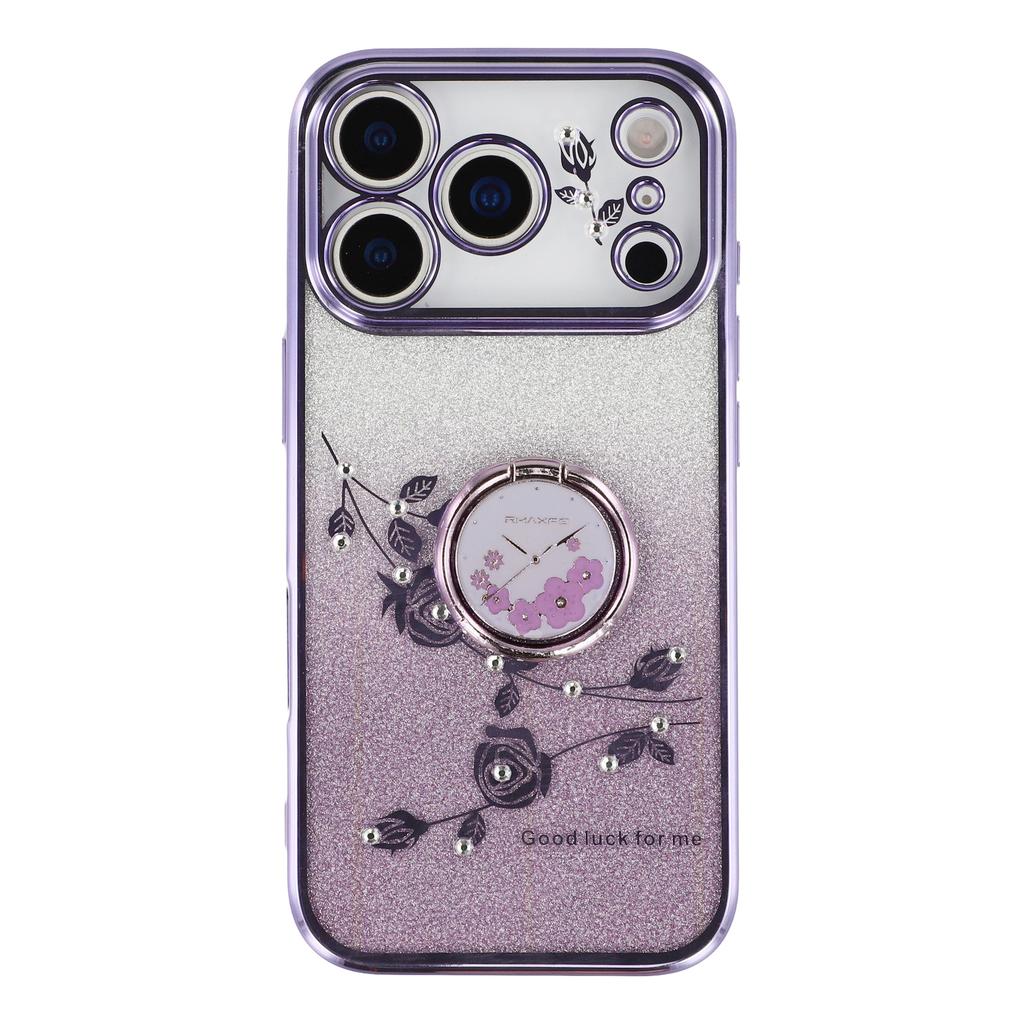 KADEM For iPhone 17 Pro Case Ring Kickstand TPU Flowers Phone Cover Gradient Glitter