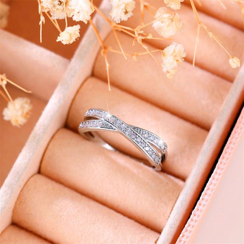 Cute Female Small White Zircon Stone Ring Silver Color Cross Engagement Charm Wedding Jewelry For Women