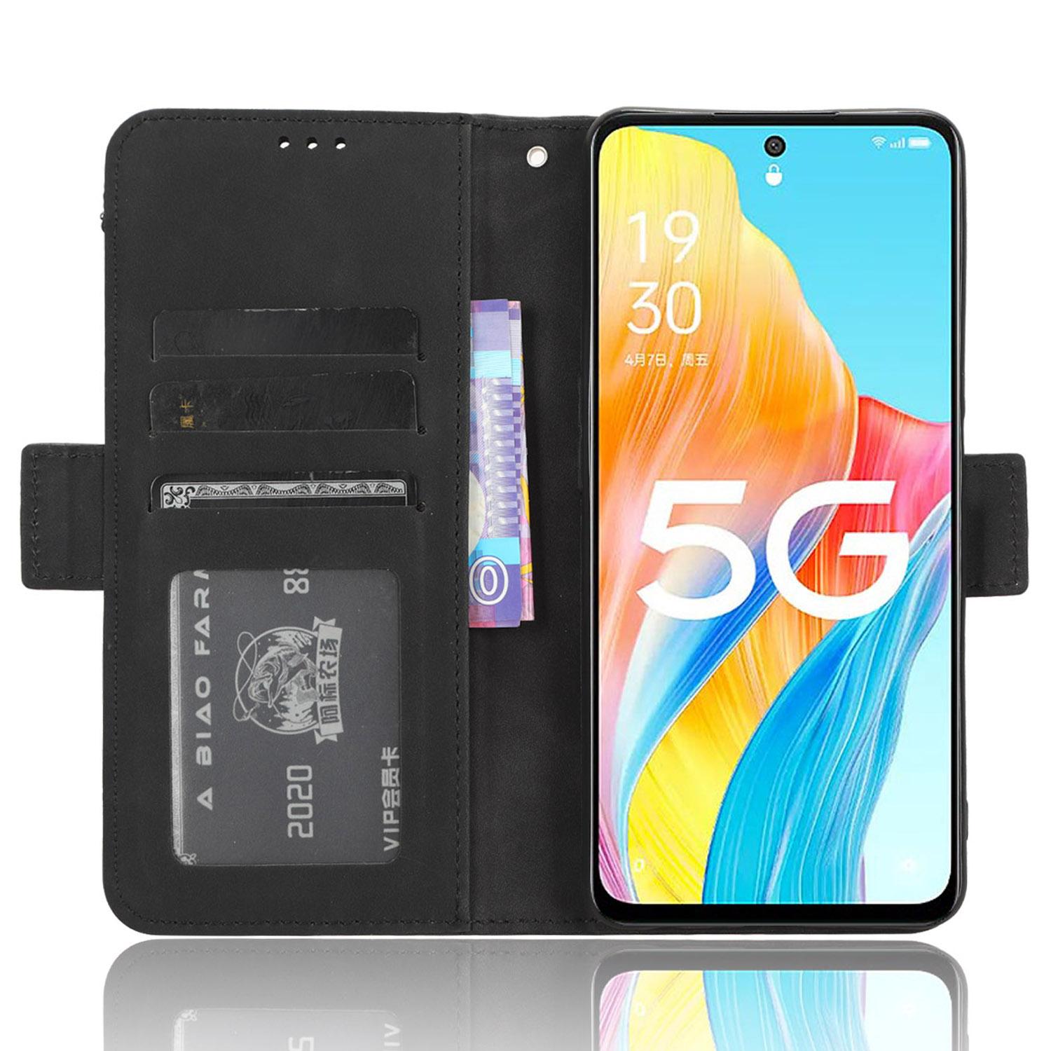 

For Oppo A1 5G/A98 5G/F23 5G Phone Cover PU Leather Wallet Phone Stand Case with Multiple Card Slots Black