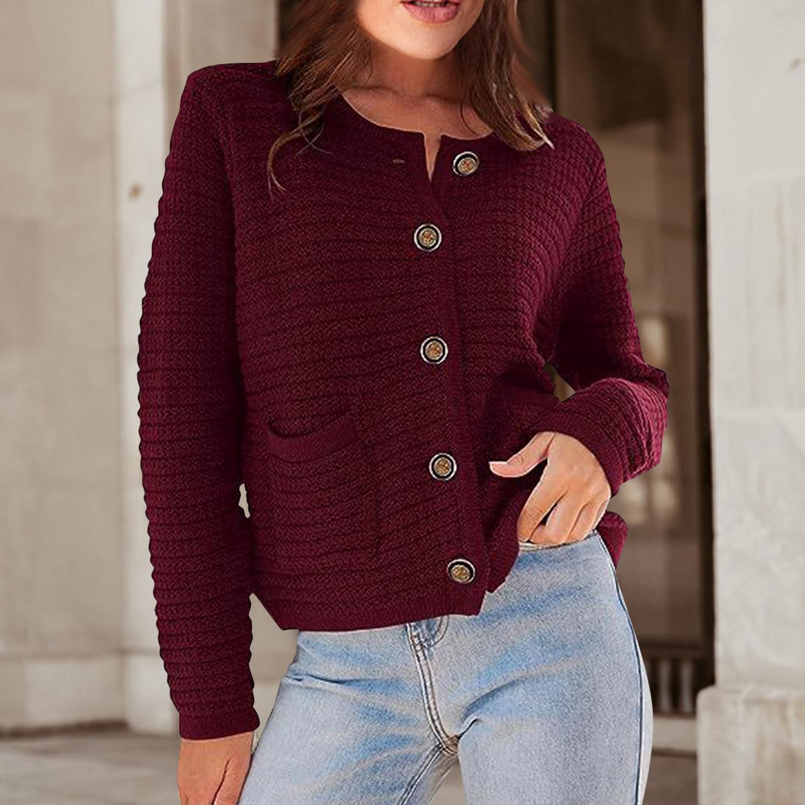 

Женские свитера-кардиганы, осень 2023, вязаные кардиганы на пуговицах с открытым передом и длинными рукавами, верхняя одежда с карманами M красный