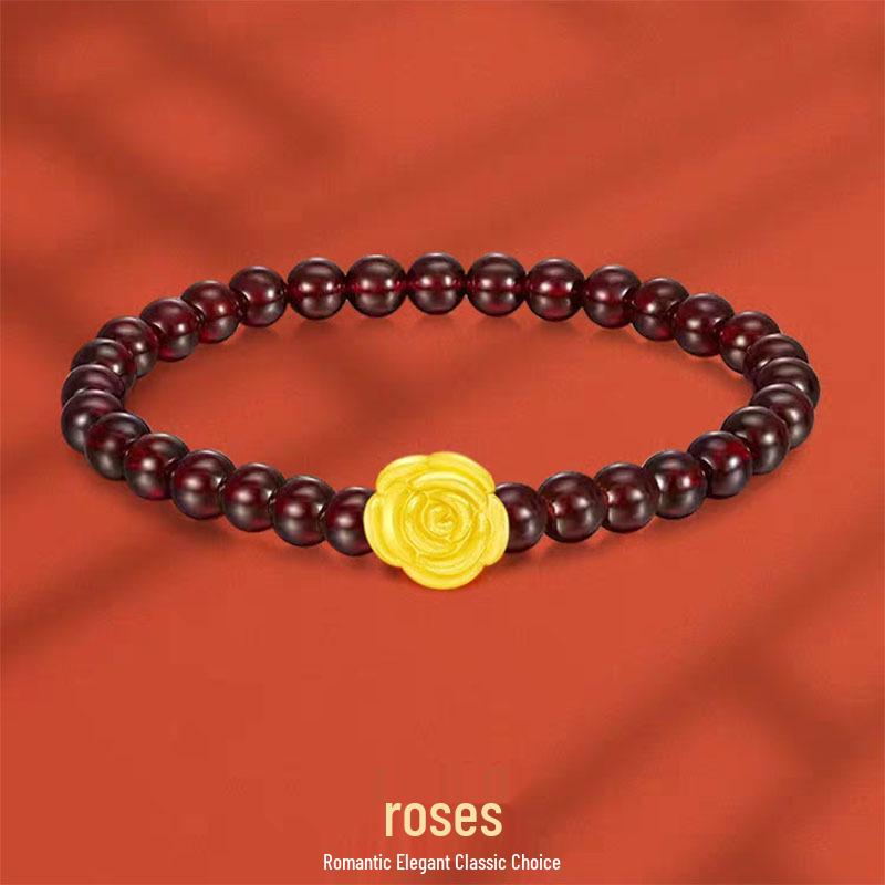 Golden 999 Rose Flower Bracelet with Freshwater Pearls - Pure Gold Gift for Women, Girlfriend, or Mother Single Rose Bracelet (Custom Length)
