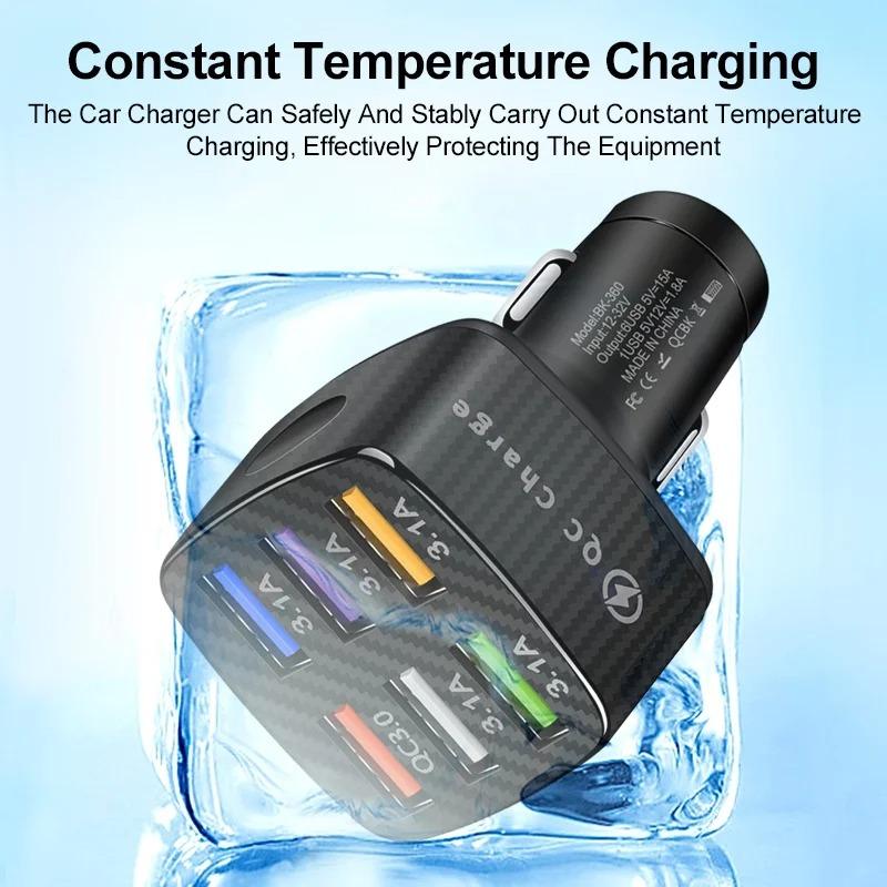 75W 6 Ports Car Charger Quick Charge 3.0 15A USB Charger For iPhone 1411 Pro Samsung Xiaomi Huawei Mobile Phone Charger
