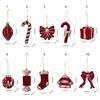 Wine Red Christmas Decorations with Soft-Looking Textured Finish, Gold Trim, and Hanging String for Holiday Tree and Porches