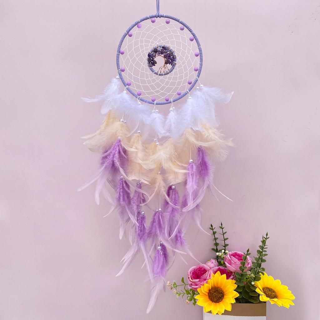 Home Decoration Light Luxury Dreamcatcher Feather Hanging Crystal Stone Tree of Life Woven Wind Chimes Living Room Wall Decor Wall Hanging