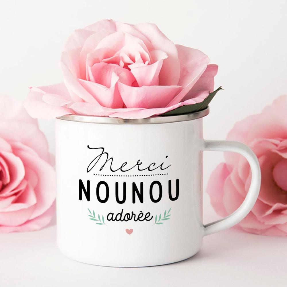 Merci Nounou Printed Mugs Creative Coffee Tea Cups Drink Water Milk Cup Enamel Mug School Home Handle Drinkware Gifts for Nounou