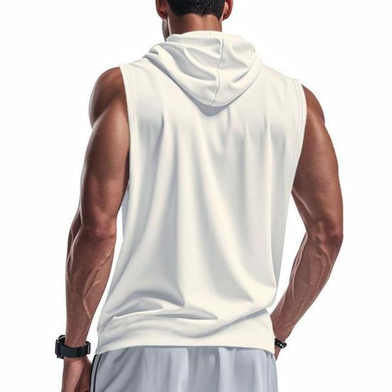 Gilet à Capuche Homme Sans Manches Été Bretelles Larges Couleur Unie Séchage Rapide Hauts de Sport Tenue Quotidienne