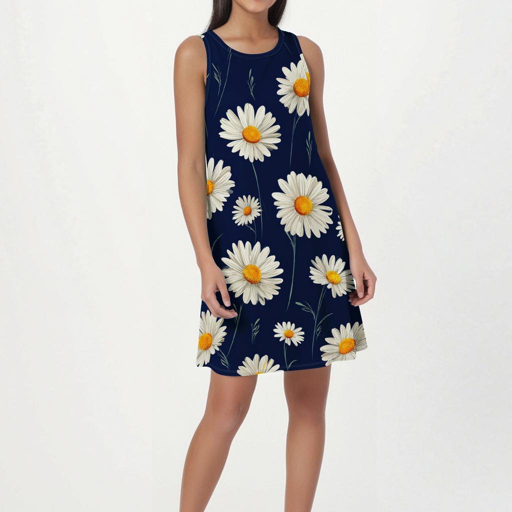 Women's Fashion Beach Dress Sleeveless Round Neck Floral Print Dress