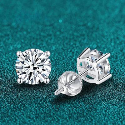 Kadınlar Erkekler için 2 Karat Moissanit Küpe Çiviler Vida Dişli Küpe Çivisi 925 Katı Gümüş Beyaz Altın Kaplama Takı