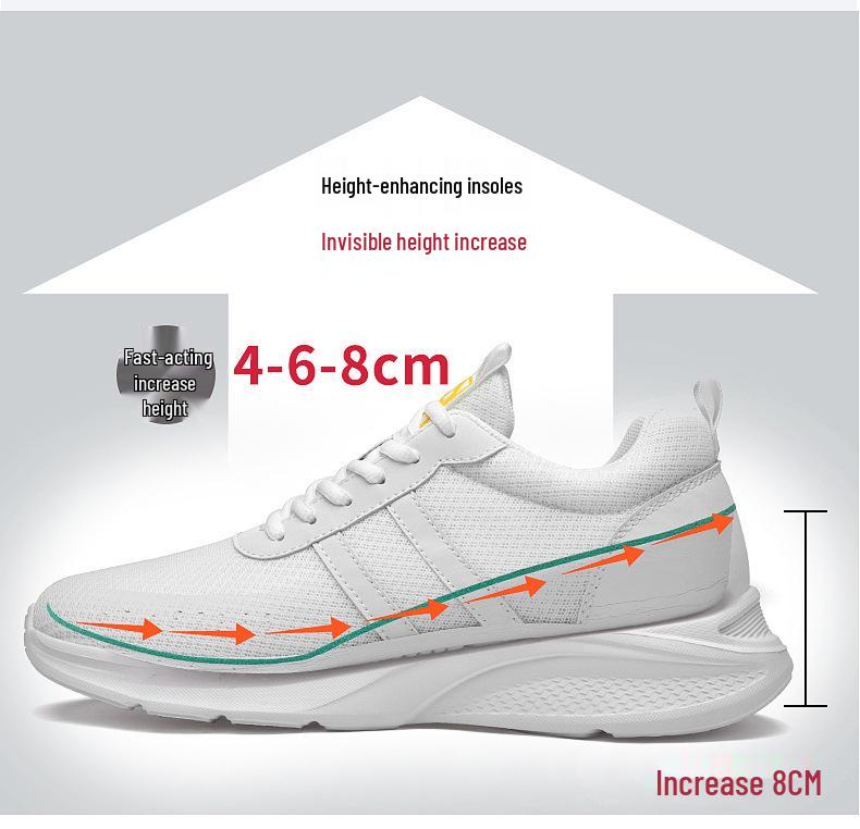 Men's Mesh Round Toe Lace-up Sport Shoes, 8CM Height Increase, Quick-dry Flat Sole, Casual Style