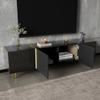 Black High-gloss TV Cabinet with 4 Doors, Modern and Simple, In Black-gold Color Combination