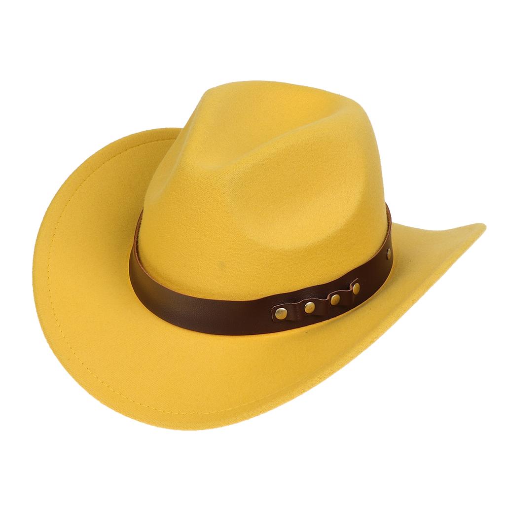 Women Men Western Cowboy Hat, Wide Curved Brim Felt Cowgirl Hat, Vintage Jazz Riding Hat, Removable Hat Belt, Head Circumference 56‑58cm
