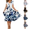 Women's Fashion A-Type V Neck Short Sleeve Floral Flower Print Loose Casual Dress