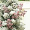 20Pcs Artificial Snow Red Berry Pick Branch Christmas Holly Berries Stem Faux Plants Branch Xmas Holiday Home Decoration