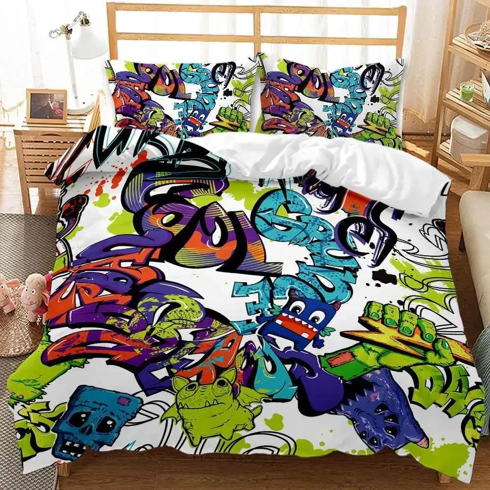 

Hip Hop Culture Wall Graffiti Art Rock Music Sports 3D Duvet Cover Bedding Set Comforter Linen Single Double Twin King Queen EU Single 135x200cm