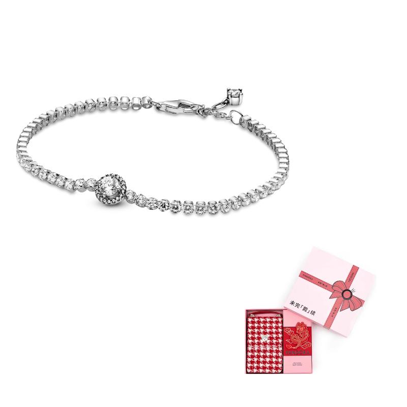 Pandora Shimmering Halo Tennis Adjustable 925 Silver Bracelet Women bracelets Multicolor 599416C01