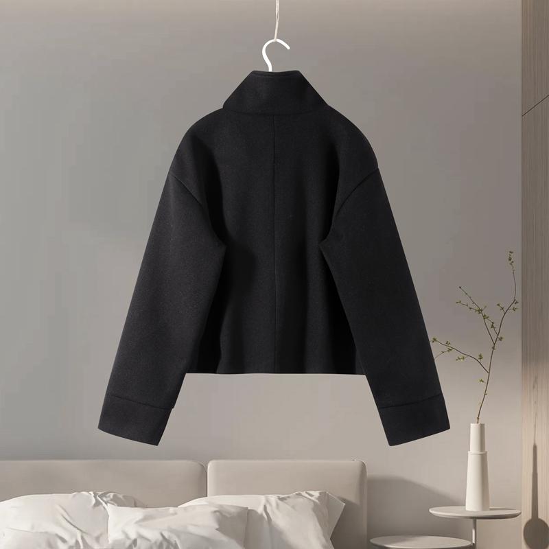 Kabát s límcem stojáčkem, jednoradové zapínání, z umělé vlny, dámská bunda s dlouhým rukávem, teplá, krátká, volného střihu, pro každodenní nošení, podzim 2025