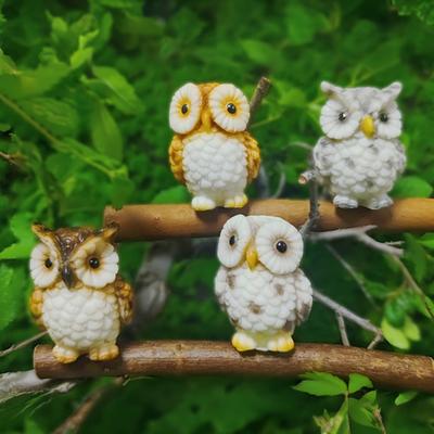 Mini Owl Figurine Miniature Owl Resin Ornament Tiny Animal Figure for Terrarium Bonsai Micro Landscape Fairy Garden Cake Topper Decoration