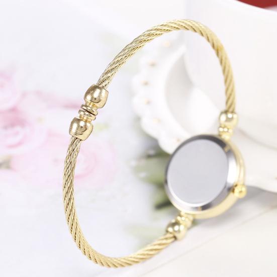 Fashion Women No Scale Round Dial Alloy Wire Band Bangle Quartz Wrist Watch