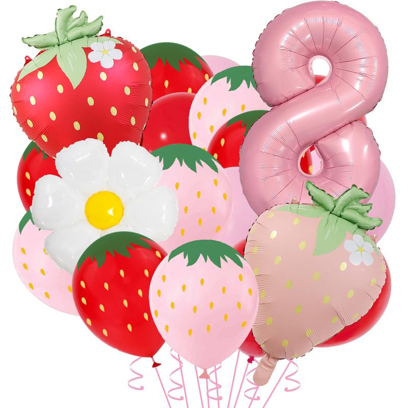 20pcs Strawberry Themed Party Decor Balloons Cute 12inch Strawberry Latex Balloon Kids Birthday Baby Shower Fruit Party Supplies