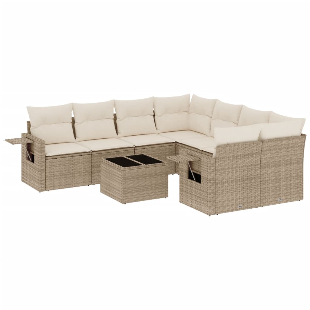 Vidaxl 9-Cz. Garden Furniture Set With Cushions, Beige, Poly Rattan