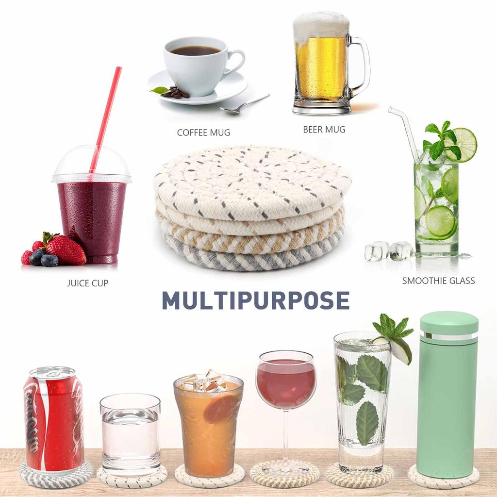 8Pcs Cup Coasters for Drinks Absorbent Woven Coaster Set with Holder Farmhouse Cloth Fabric Cup Coasters for Coffee Tea