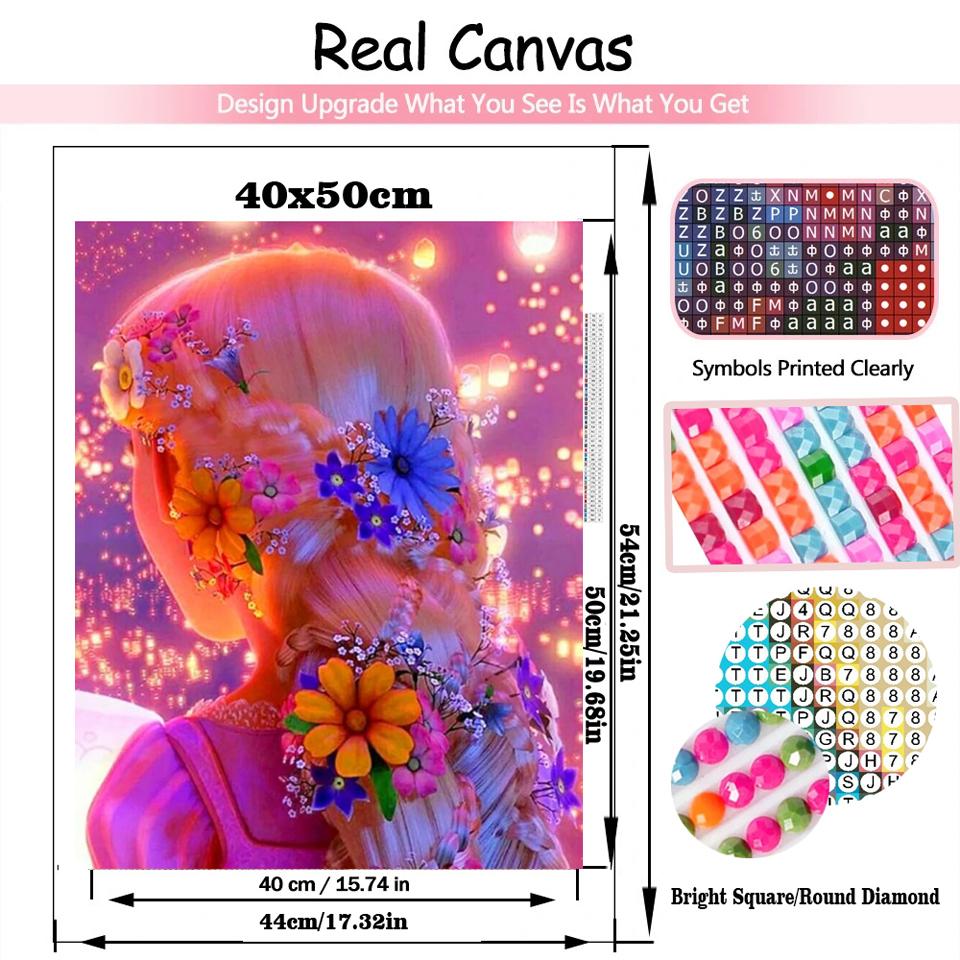 New 5DDIY Diamond Painted Colorful Dream Back Flower Girl Mosaic Jewelry Embroidery Girl Room Home Decoration Gift