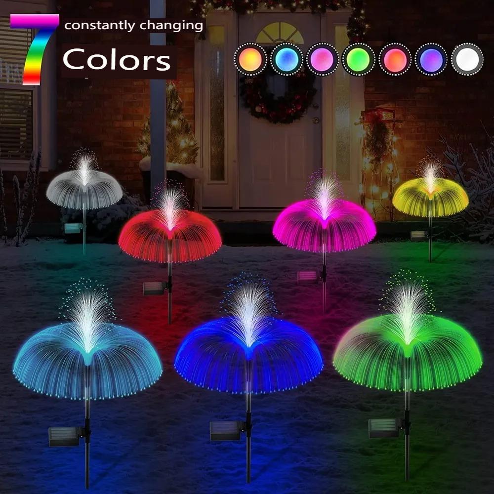 4pcs Solar Powered LED Street Lamp for Garden, Cottage, Landscape,Fountain Decor,7 Colors Jellyfish Lamp