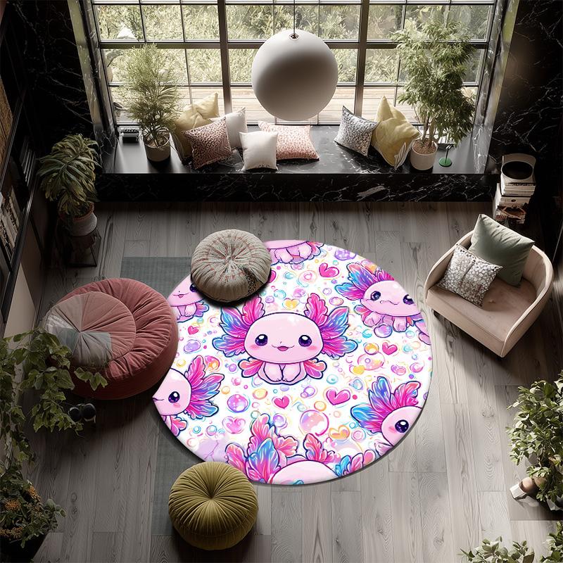 Tappeto Rotondo Axolotl e Camaleonte, Tappeto per Soggiorno Camera da Letto Divano Sala Giochi Decorazione, Tappetino Antiscivolo