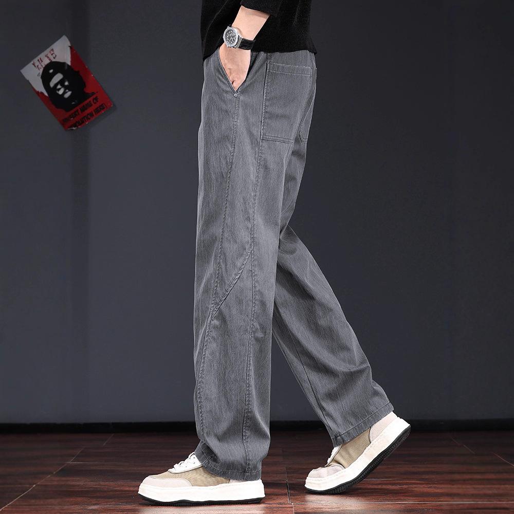 Smoked Gray American-style Casual Pants for Men, Autumn Straight-leg Long Pants, Sophisticated Fashionable Mature Style Retro Washed Cargo Pants