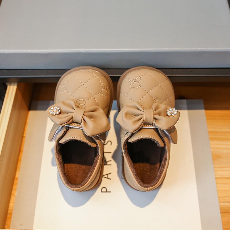 Mädchen Prinzessinnenschuhe mit Samtschleife – Weiche Sohle aus Leder für Herbst & Winter