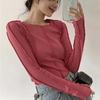 Long Sleeve T-shirts Women Spring Solid O-Neck Elegant Bright Line Decoration Slim Casual Soft High Quality Ladies Clothing Tees