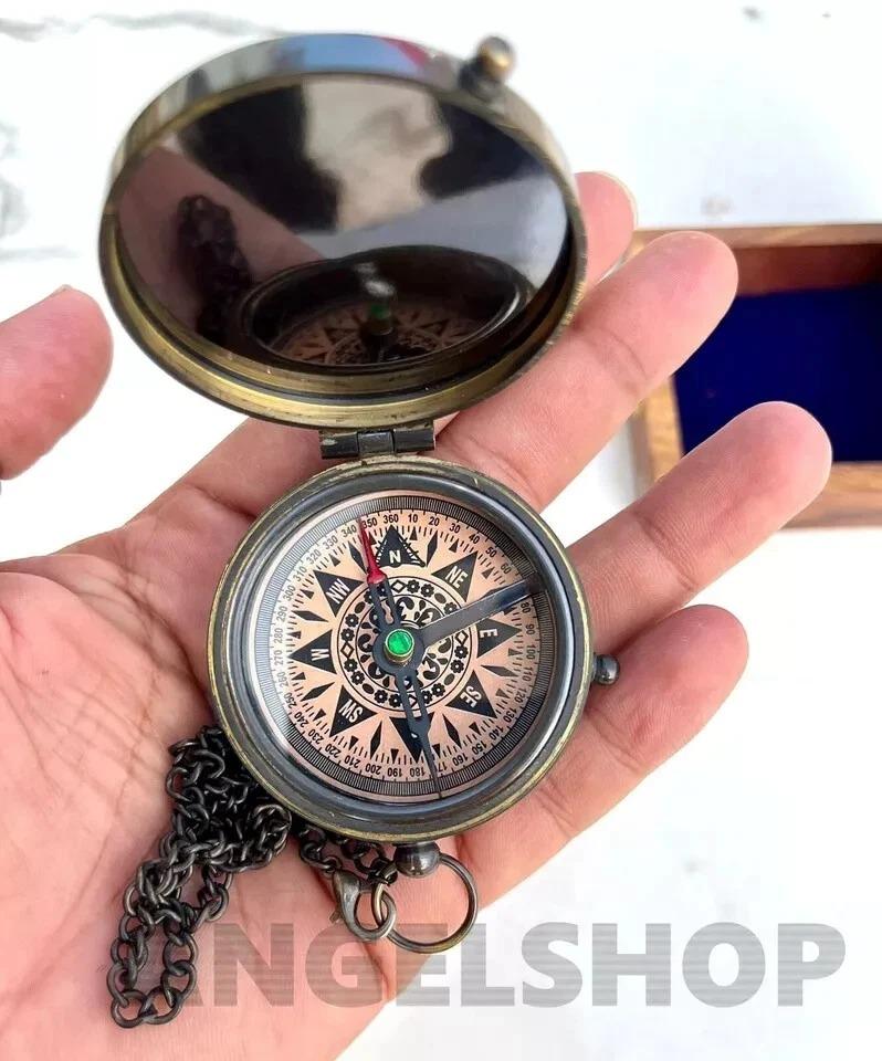 

Antique Vintage Brass Pocket Compass Brass Nautical Compass Marine Compass Gift коричневий