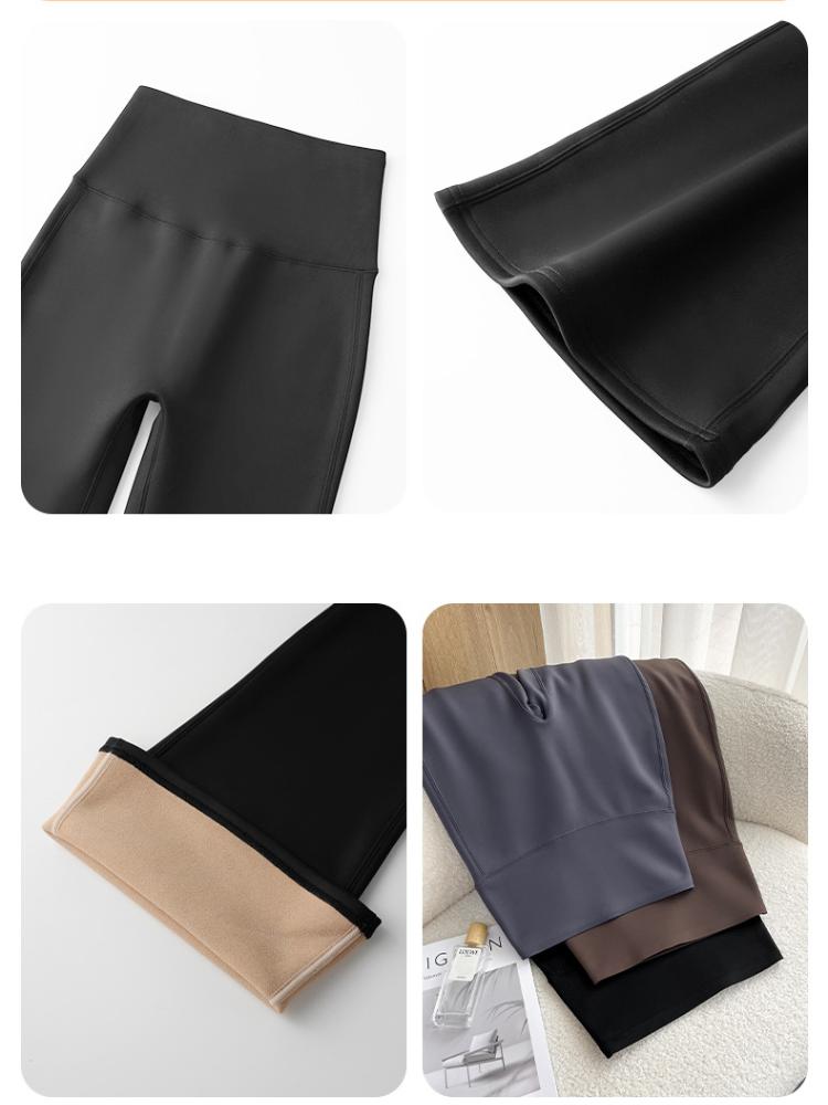 Autumn Winter Rabbit Fleece Sharkskin Micro Flared Pants Leggings Women Elastic High Waist Slim Warm Horseshoe Pants