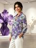 Women's Purple Floral Print V-Neck Long Sleeve Blouse Elegant Casual Shirt