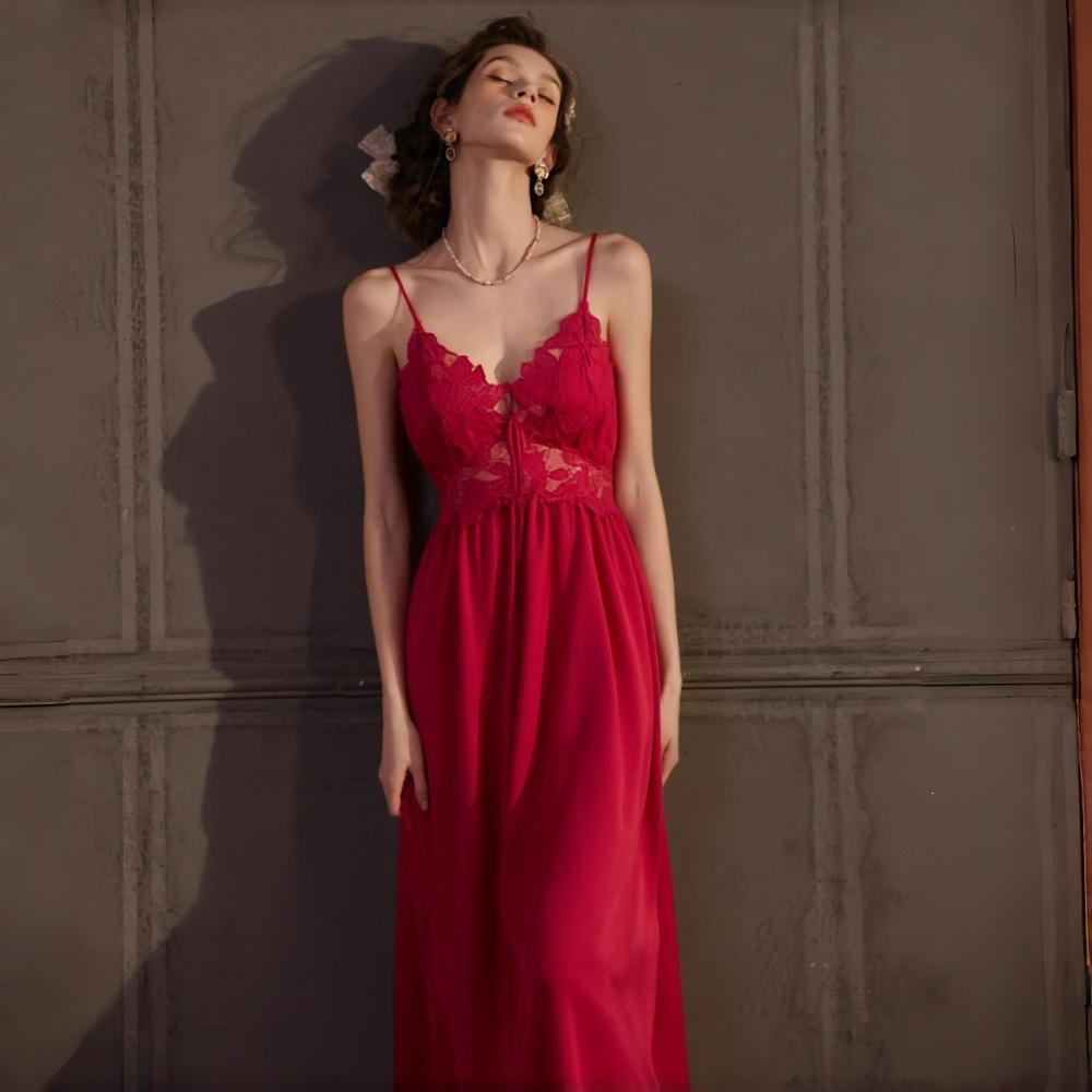 French Romantic Lace Nightgown & Silk Robe Set - High-End Elegant Homewear