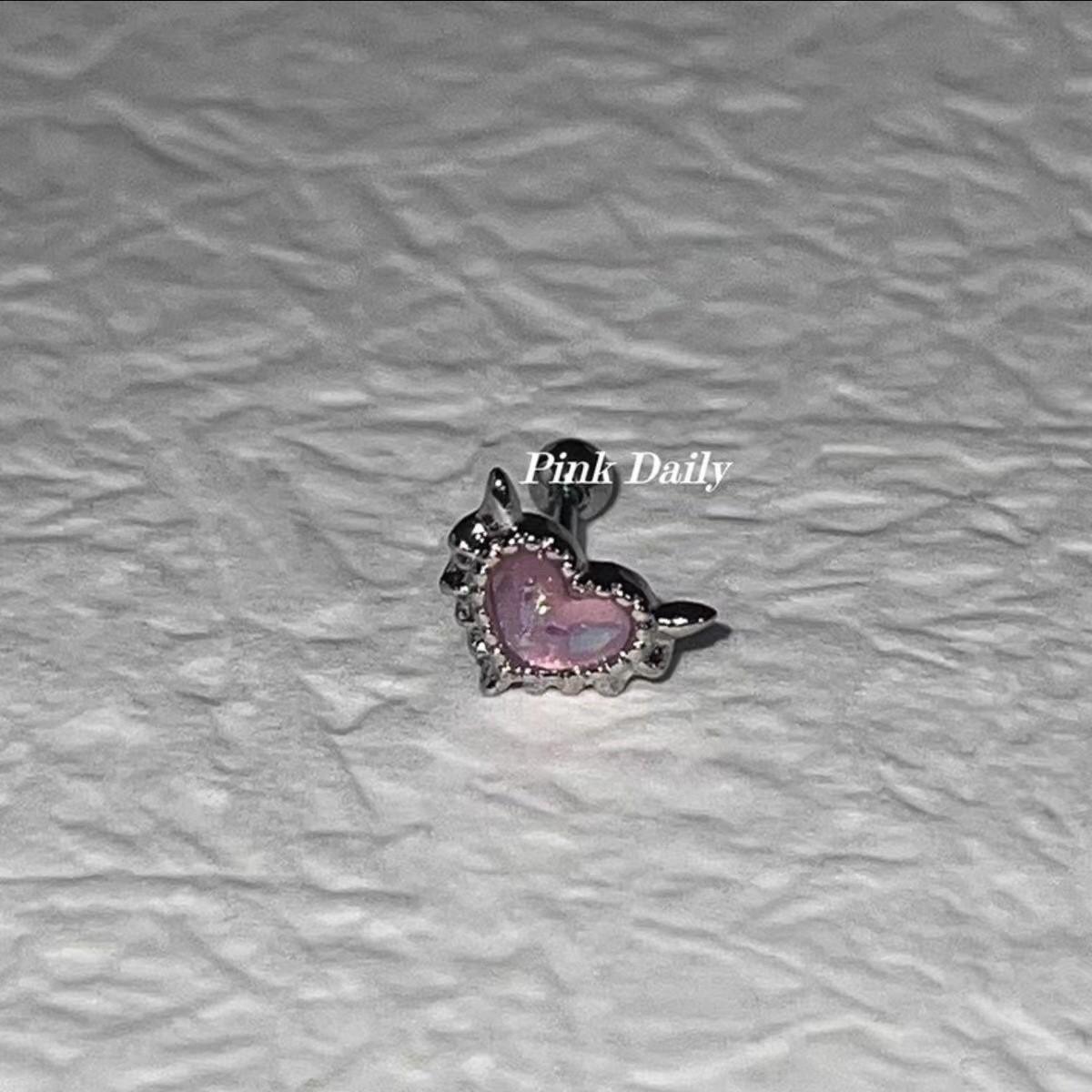 Pink Daily gradual change powder zirconium opal stud earrings love butterfly cochlear stud opal titanium steel screw earrings