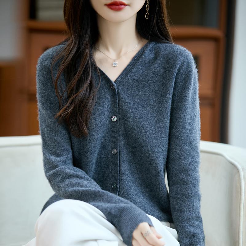 

Женский кардиган Qinghe Cashmere из 30% кашемира - Мягкий и теплый свитер из шерстяной смеси XL темно-серого
