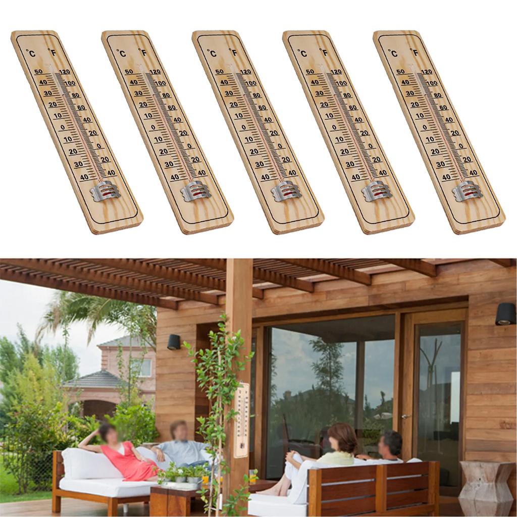 Exquisite Wall Thermometer Tool 22cm × 5cm Hanging Hole Indoor Outdoor Outdoor Thermometer Set Thermometer Wood Color