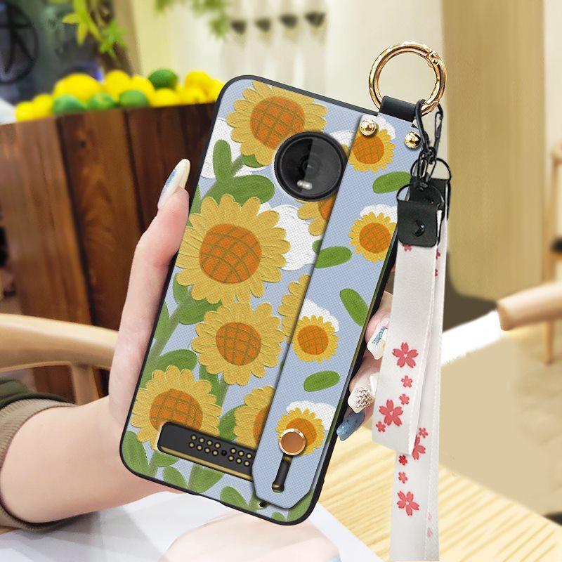 Ring Wristband Phone Case For MOTO Z4 Play Oil Painting Fashion Design Kickstand Anti-knock Back Cover Anti-dust Lanyard