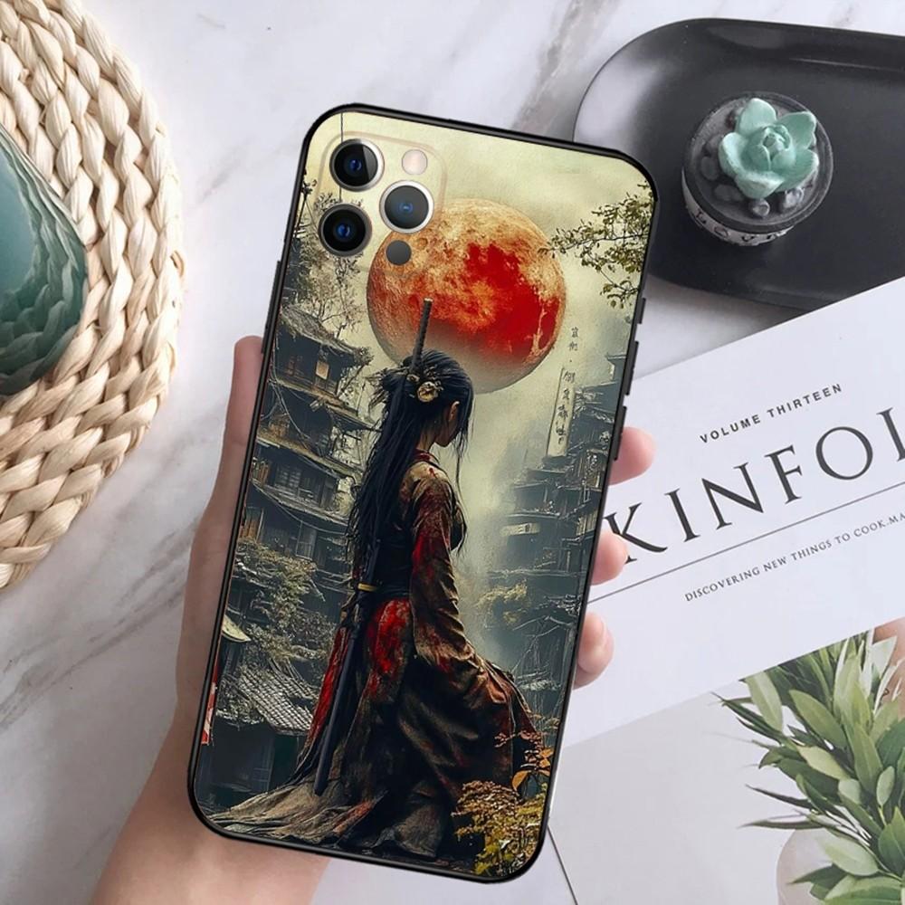 

Samurai Warrior Geisha Phone Case For iPhone 16,15,14,13,12 Mini 11 Pro XR,X,XS,MAX 7,8 Plus Silicone Cover Soft Black iPhone15pro
