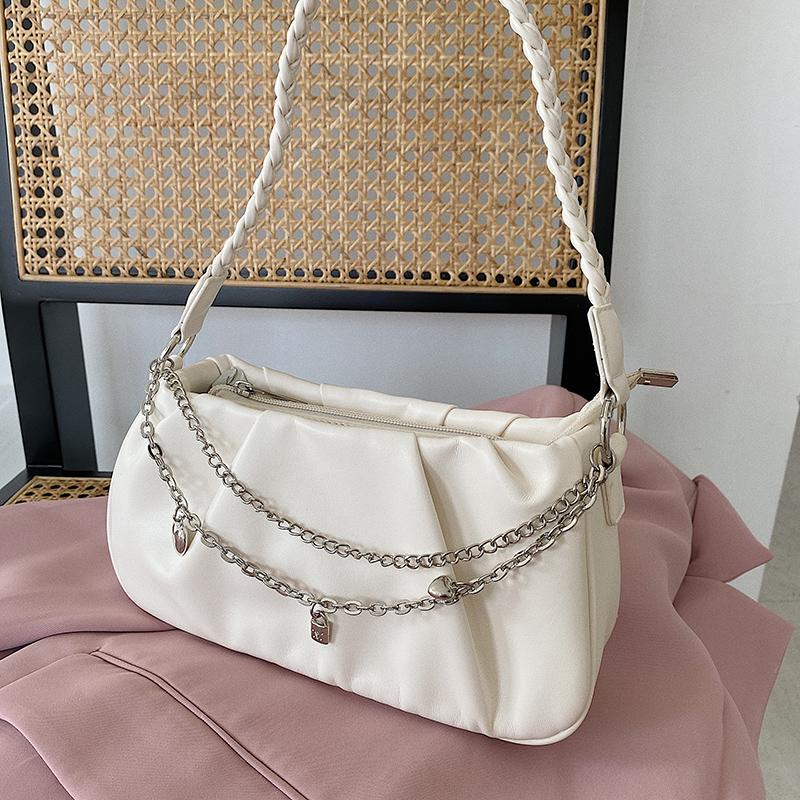 New Women Single Shoulder Bag Solid Color Chain Decor Female Cloud Handbag Fashion Simple All-Matched Underarm Bag