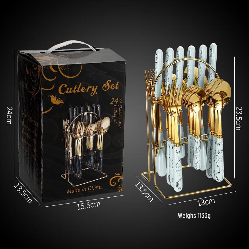 Gold Ceramic Handle 24-Piece Western Cutlery Set