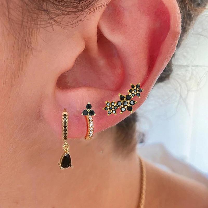 3PCS Gold Filled Flower Pendant Hoop Earrings Set for Women Stainless Steel Helix Rook Conch Tragus Stud Earring Fashion Jewelry