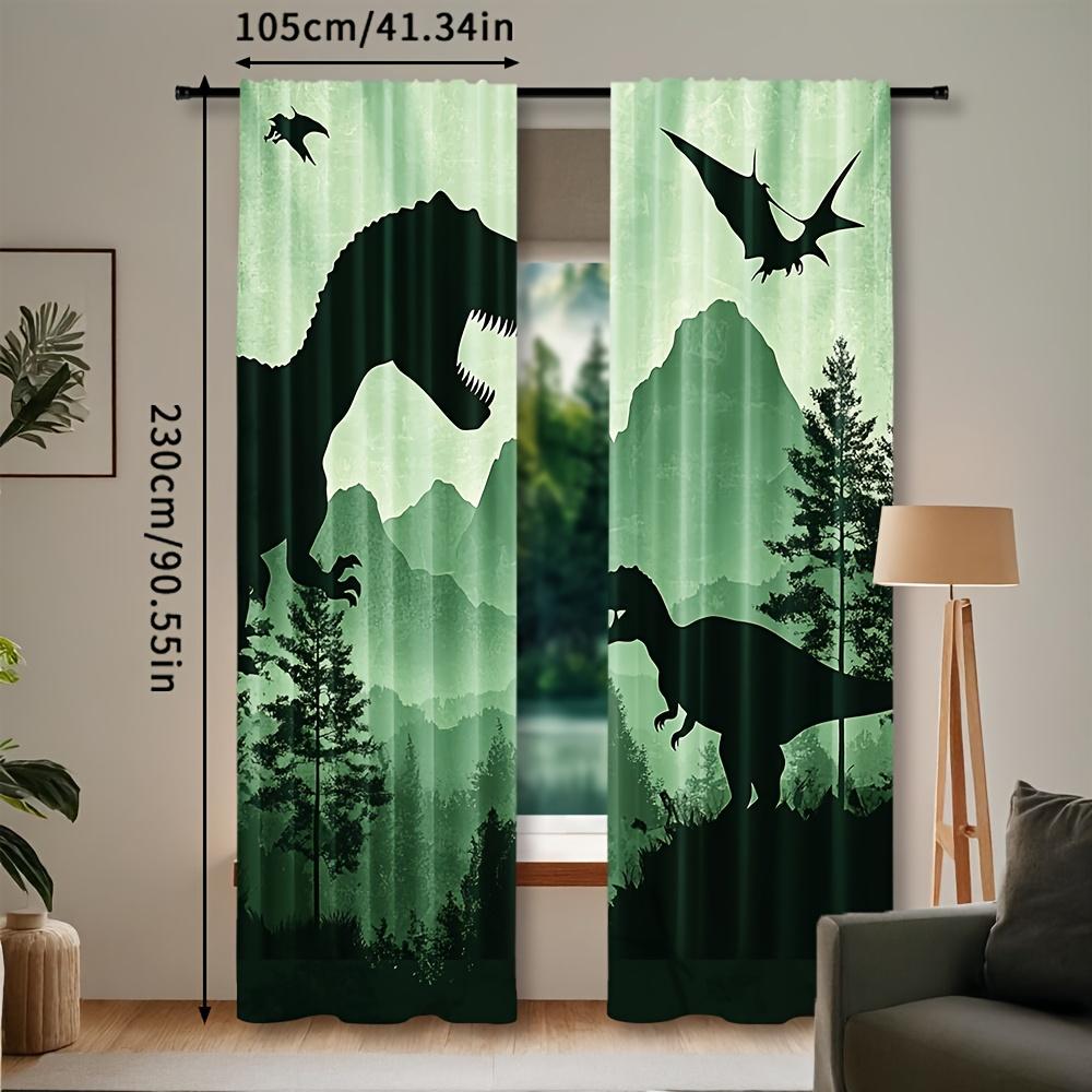 Set Of 2 Dinosaur Shadow Curtains Polyester Drapes Suitable Bedroom Living Room Office Featuring Timeless Curtain With Rod Pocket Ideal For Great