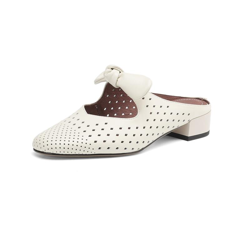 Fashion New Women's Summer Genuine Leather Cowhide Hollow Hole with Large Butterfly Bow Toe and M Ü Ller Slippers