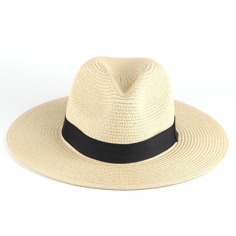 Unisex Summer Travel Straw Beach Fedora Hat with Sun Protection